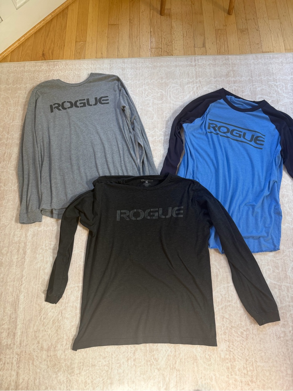 Rogue Long Sleeve Logo Trio – Black, Gray & Blue Raglan